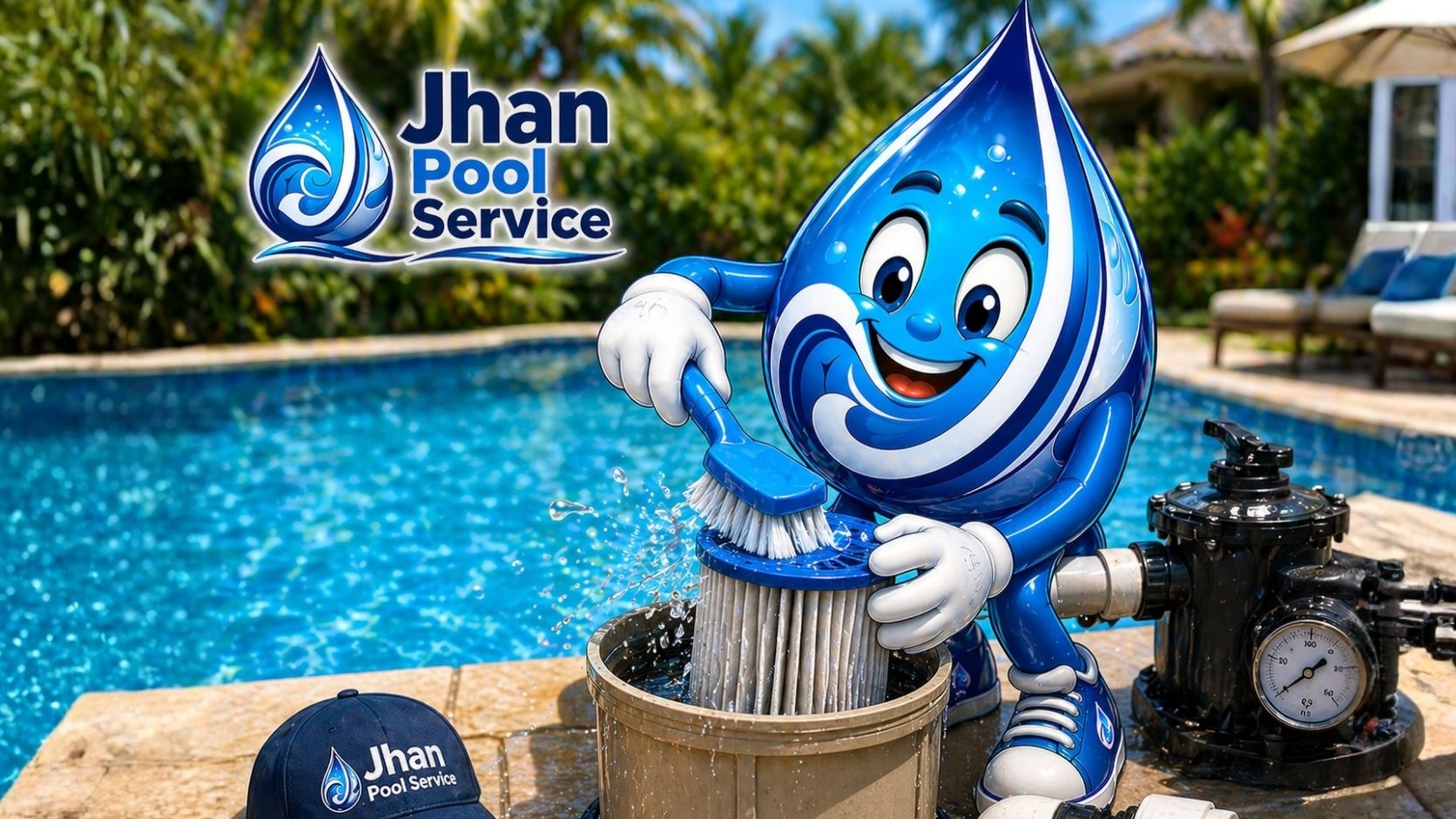 Limpieza del cartucho del filtro de una piscina con cepillo