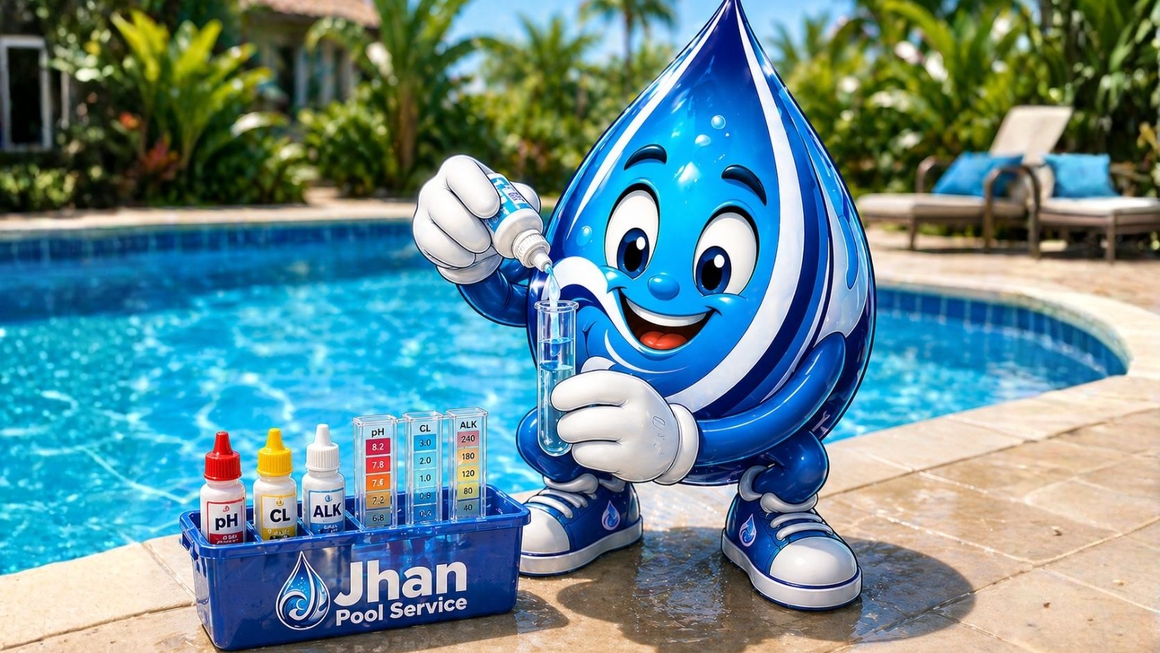 Prueba y ajuste de cloro, pH y alcalinidad del agua de la piscina
